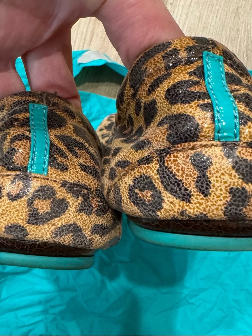 Tieks Leopard Print Foldable Leather Ballet Flats - Tan and Black